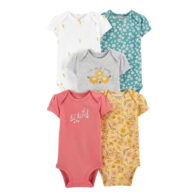 6m-24M Children's Clothing Summer New Baby Short Sleeved Romper 5pcs Cotton Jumpsuit Set Newborn Boy Clothes Bodysuit Ropa Bebe
