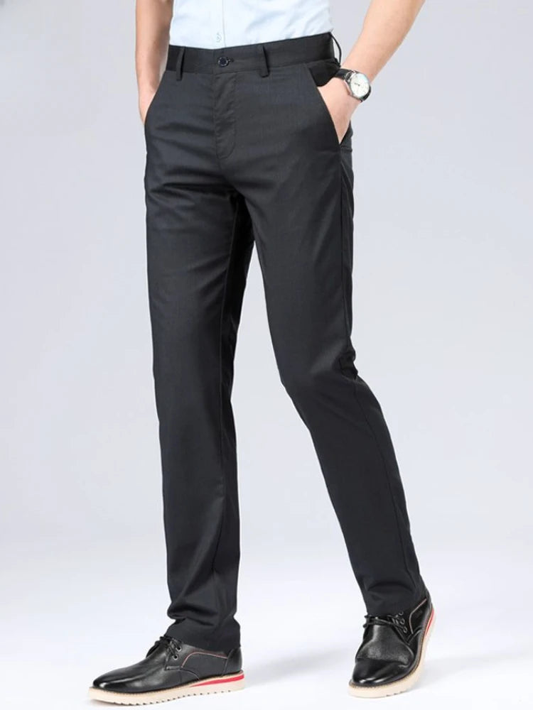 Linen Trousers for Men Straight Social Tailoring Business Fabric Anti-wrinkle Vintage Man Suits Pants Slacks Spring Clothes Up