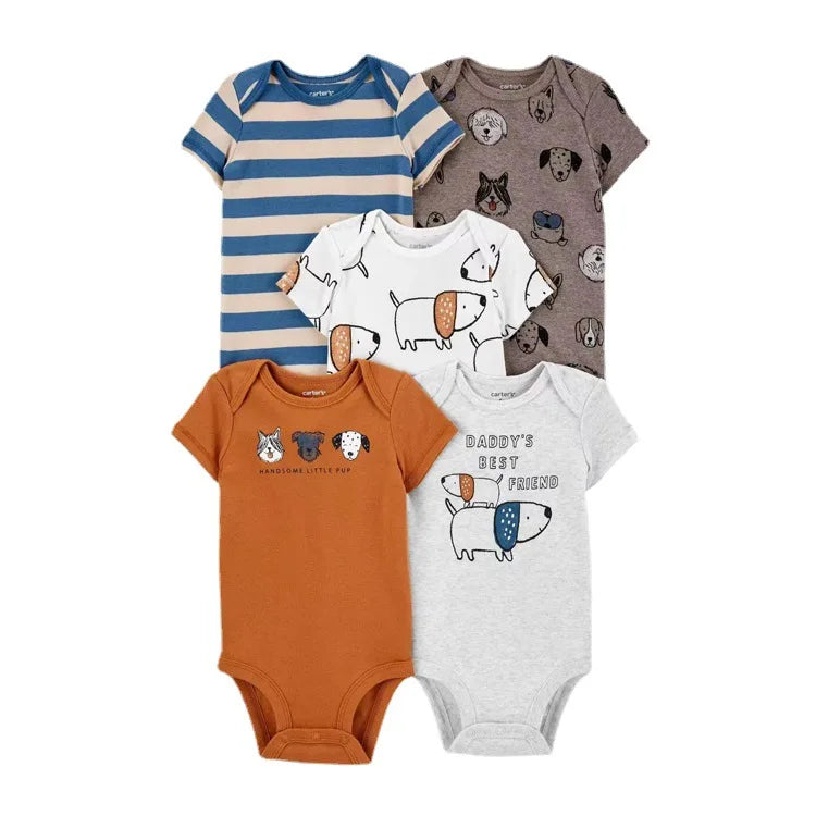 6m-24M Children's Clothing Summer New Baby Short Sleeved Romper 5pcs Cotton Jumpsuit Set Newborn Boy Clothes Bodysuit Ropa Bebe