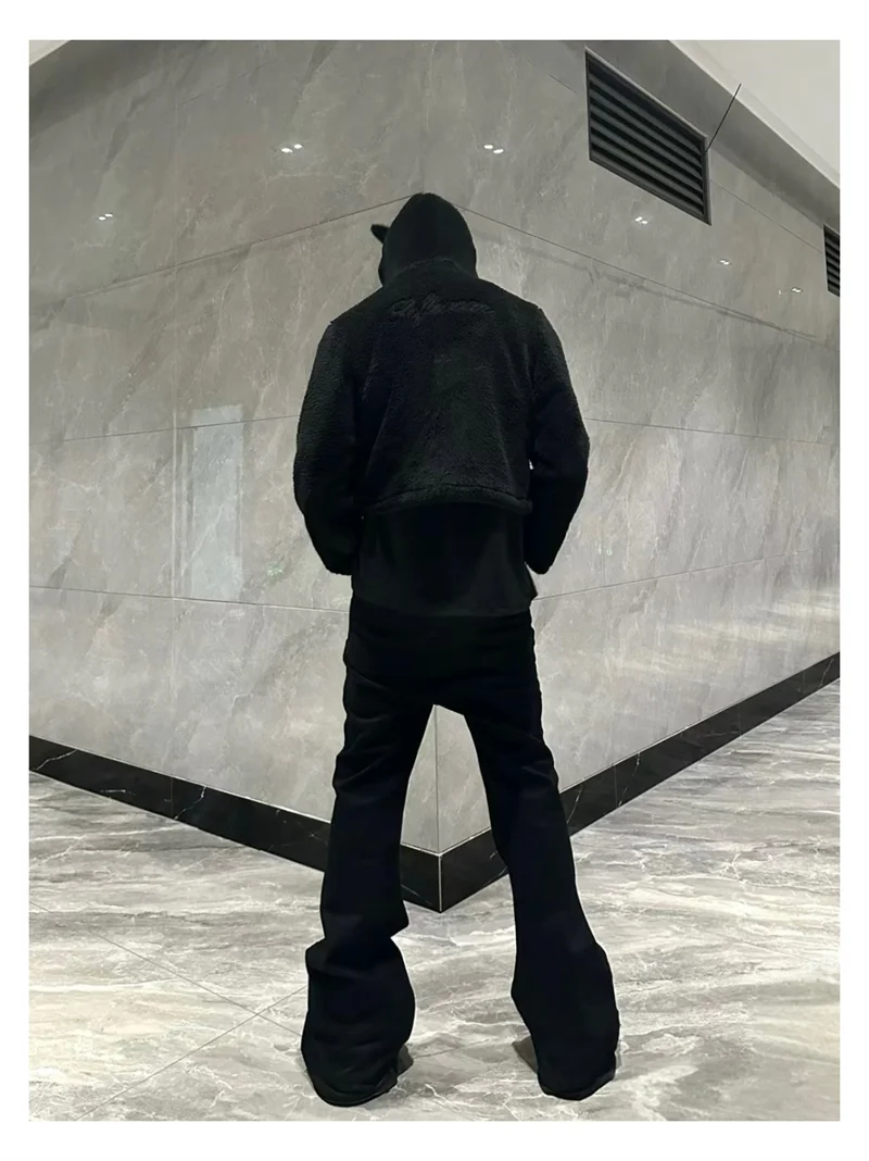 High Street RO Style Denim Pants Men's 24SS Basic Elastic Black Ribbon Loose Flared Streetwear Casual Jeans Pants Men Clothing