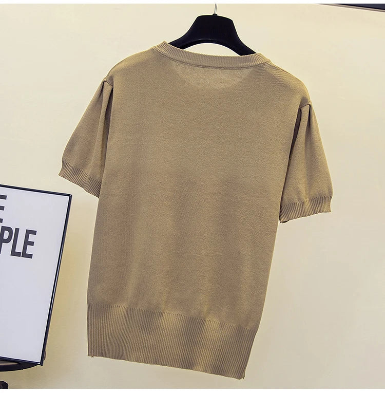 Spring Summer New Fashion Cashmere Sweater Women Knitted Short Sleeve Pullover Women Sweter Loose O-Neck Korean Version Tops