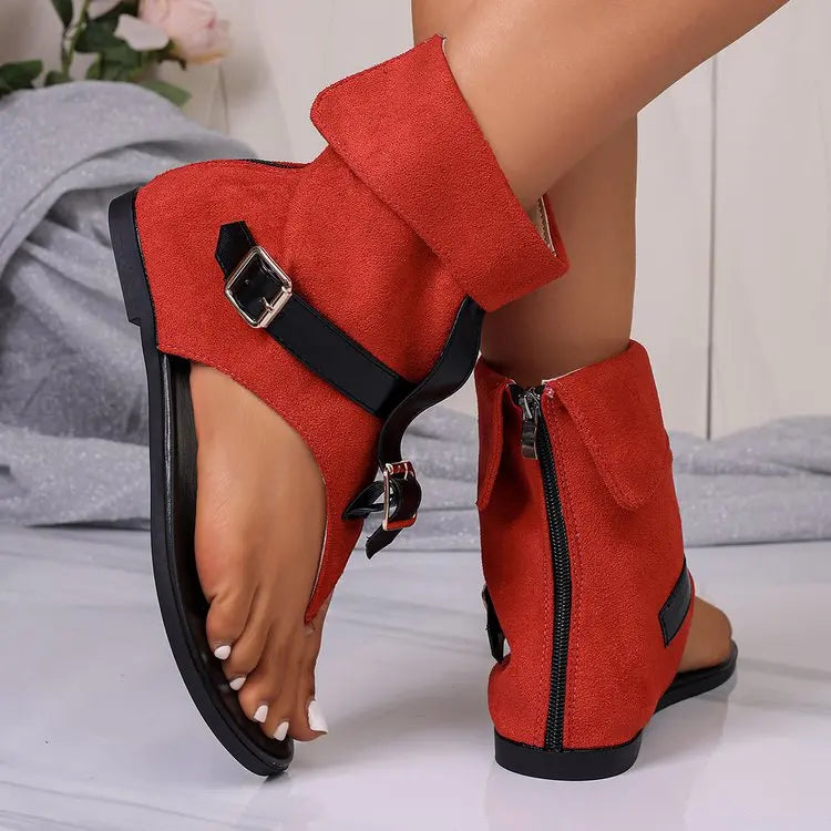 Summer Women Sandals Trend New Clip Toe Roman Sandals Denim Belt Buckle Large Size High Top Flat Boots Dressy Casual Shoes Women