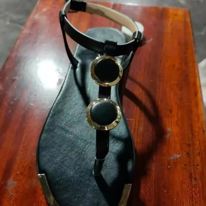 Summer Sandals Women Fashion Casual Beach Outdoor Flip Flop Sandals Metal Decoration Ladies Flat Shoes Big Size 2024