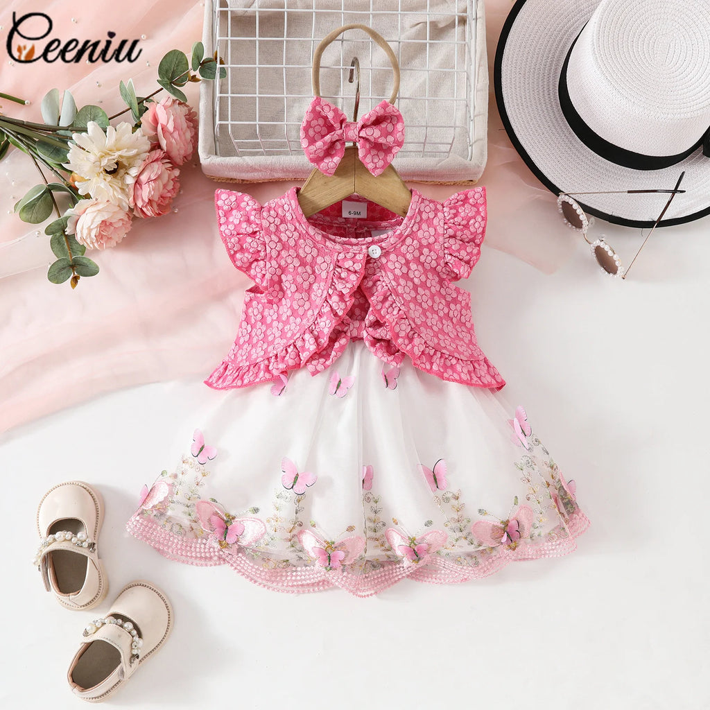 Ceeniu Baby Dresses For Birthday Long Sleeve Ruffles Bow Butterfly Party Dress For Girls 2024 Toddler Newborn Girl Clothes 2024