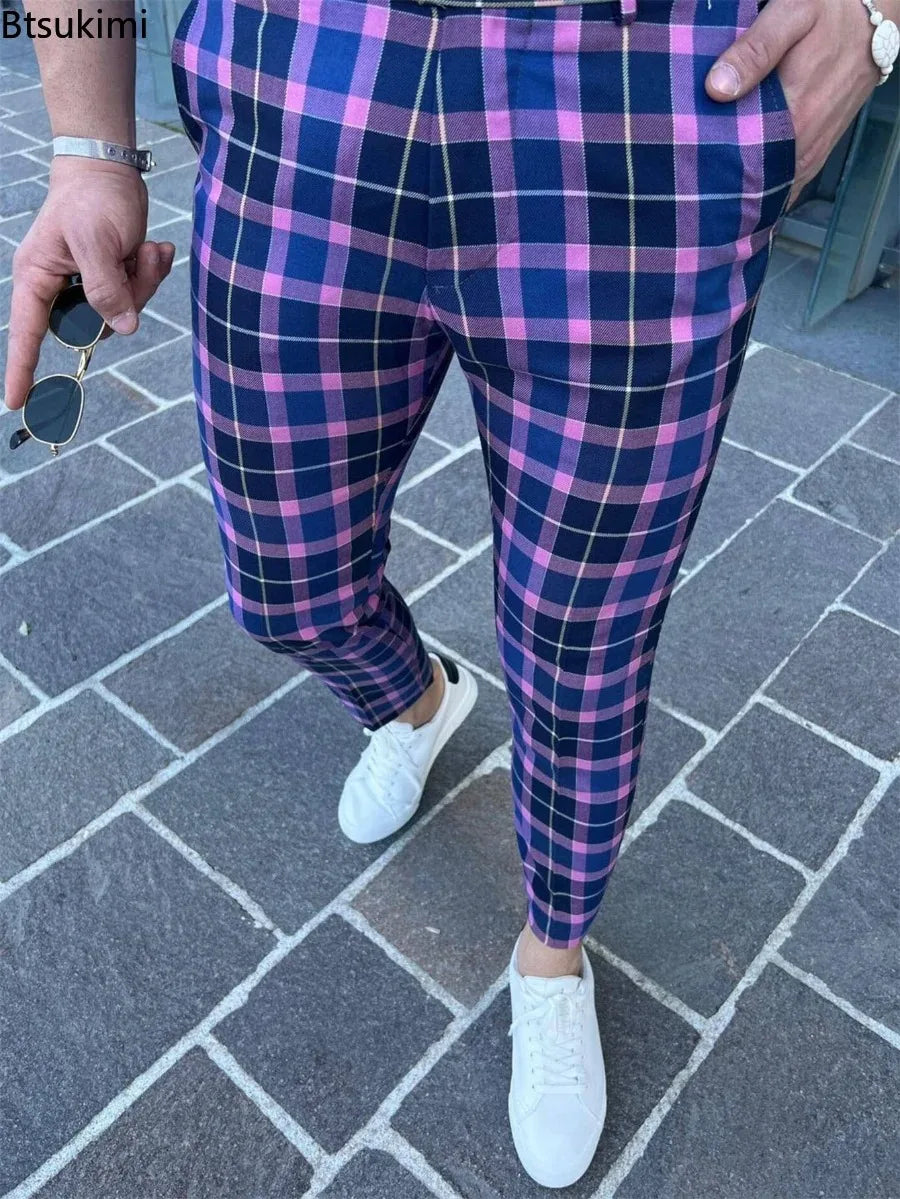 2026 Men's Plaid Print Suit Pants Fashion New Business Casual Trousers Streetwear Male Slim Fit Pencil Pants Pantalones Hombre