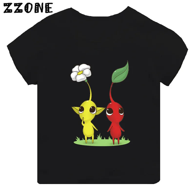 Hot Sale Video Game Pikmin 4 Print Cartoon Kids T-shirt Girls Clothes Baby Boys Black Short Sleeve T shirt Children Tops,TH5868