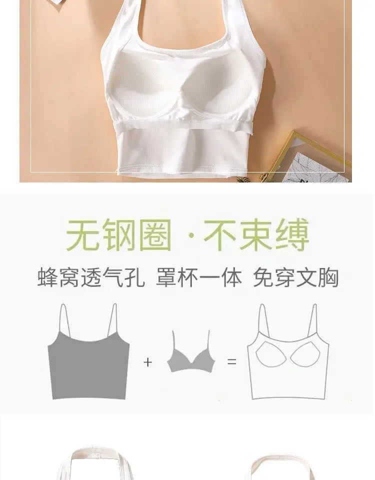 Halter Spaghetti Straps Vest for Women With Bra Padding Inner Wear Outer Wear Sexy Beauty Back Tanks Top