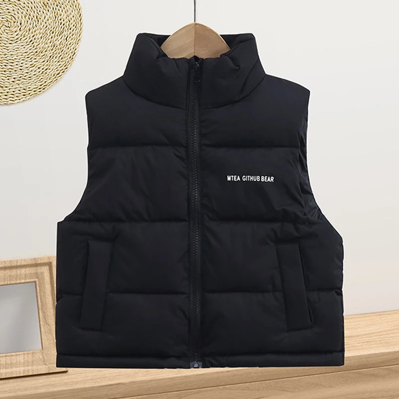 3 4 5 6 8 10 12 14 Years Girls Down Vest Solid Color Letter Print Thick Keep Warm For Teen Boys Autumn Winter Heavy Waistcoat