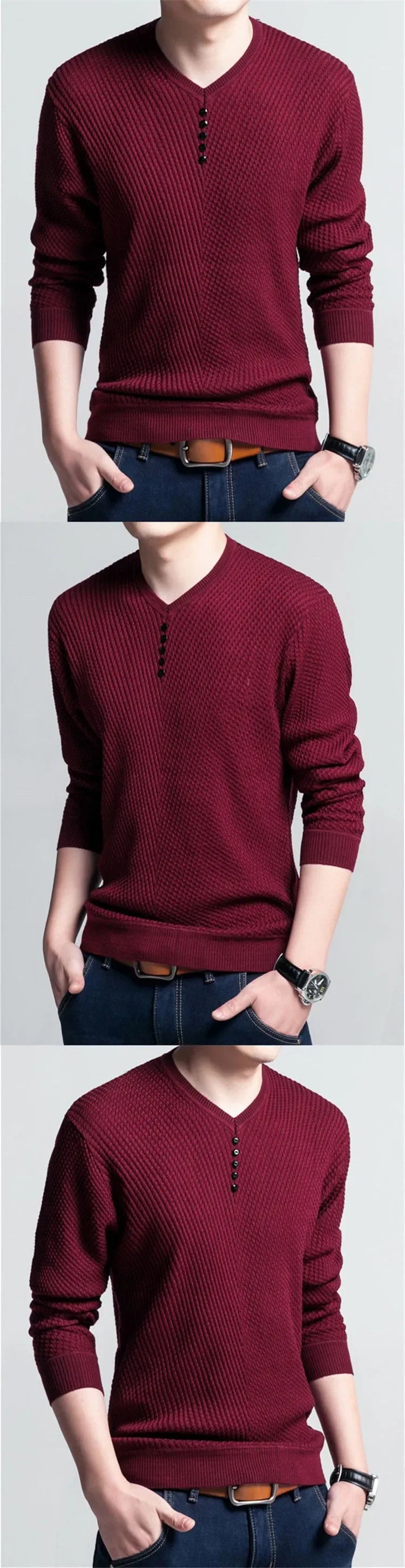 Spring Autumn Sweaters Pullover Men V Neck Men Sweater Casual Long Sleeve Brand Mens Slim Fit Knitted Sweaters Pullovers