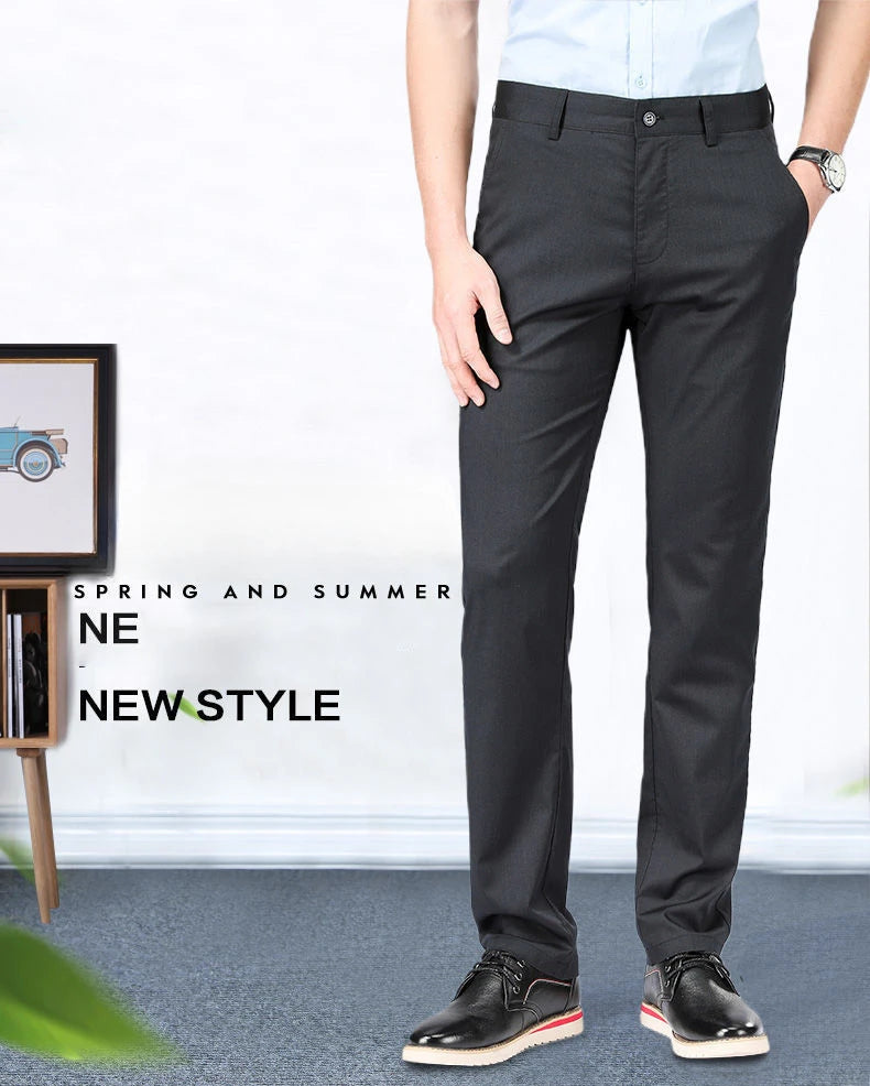 Linen Trousers for Men Straight Social Tailoring Business Fabric Anti-wrinkle Vintage Man Suits Pants Slacks Spring Clothes Up