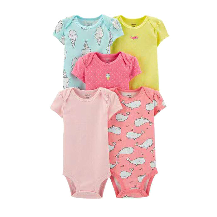 6m-24M Children's Clothing Summer New Baby Short Sleeved Romper 5pcs Cotton Jumpsuit Set Newborn Boy Clothes Bodysuit Ropa Bebe