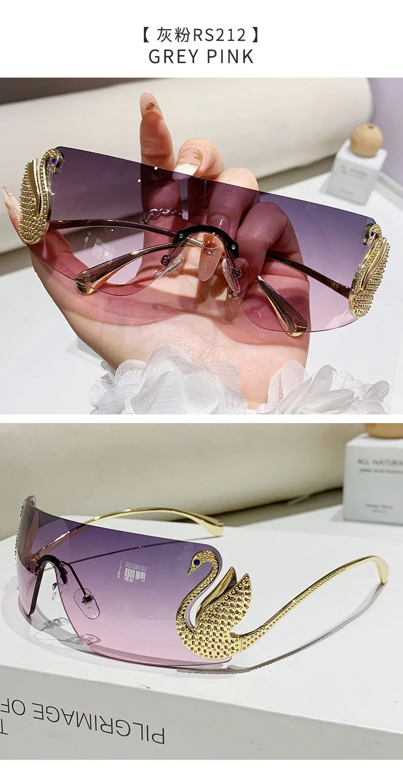 New Fashion Women Oversized Rimless Sunglasses Luxury Brand Swan Shaped Sun Glasses Trendy Large Frame Sun Glasses UV400