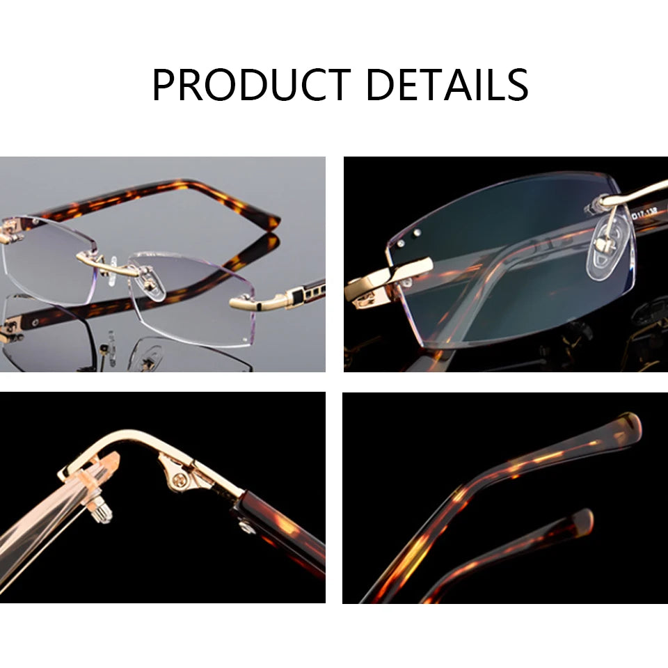 BEGREAT Luxury Designer Reading Glasses Rimless Diamond Cutting Frame Men Women Presbyopia Anti-blue Light Square Reader Glasses