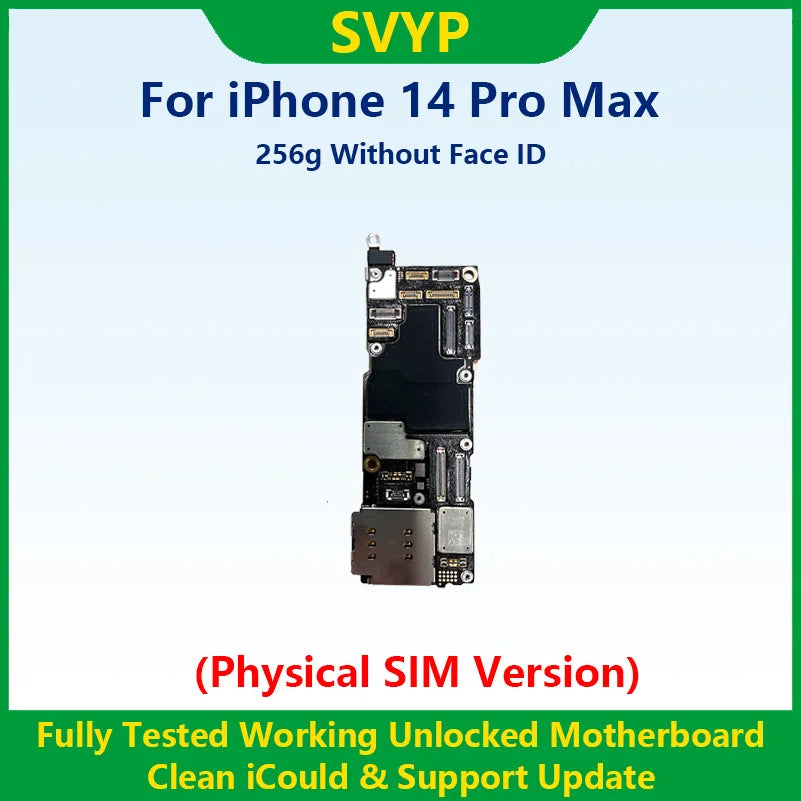 Fully Tested Authentic Mainboard For iPhone 14 Pro Max Unlocked Motherboard With Face ID Cleaned iCloud Physics SIM Version