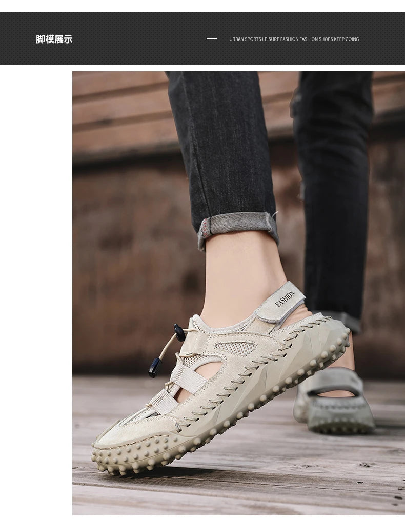 Summer Men Sandals Genuine Leather Mens Casual Shoes Outdoor Men Leather Sandals for Men Beach Shoes Roman mens Shoes