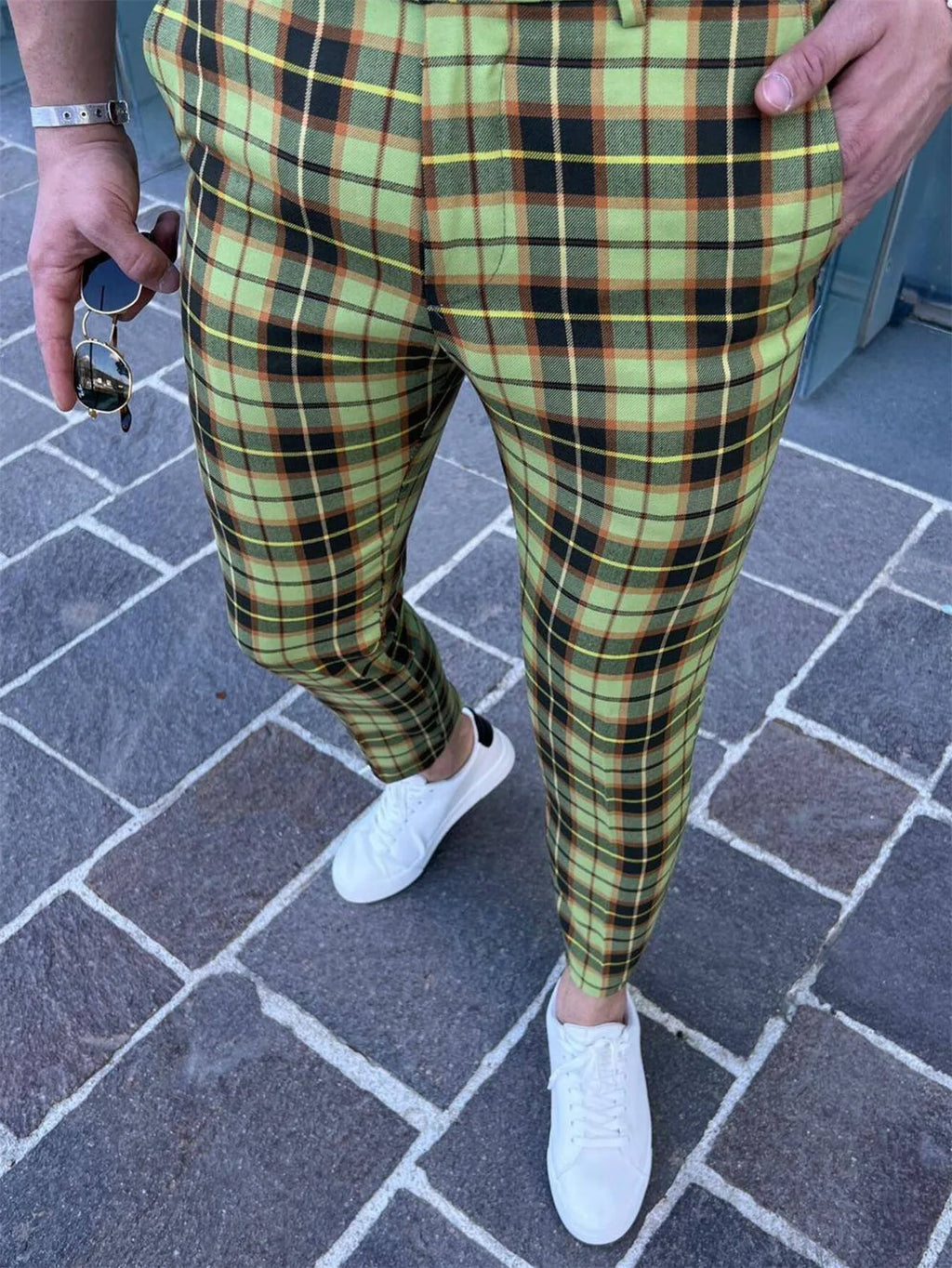 2026 Men's Plaid Print Suit Pants Fashion New Business Casual Trousers Streetwear Male Slim Fit Pencil Pants Pantalones Hombre
