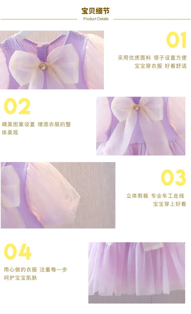 Summer Newborn Girls Clothes Korean Fashion Cute Bow Short Sleeve Mesh Baby Dresses First Birthday Dress Baby Clothing B227