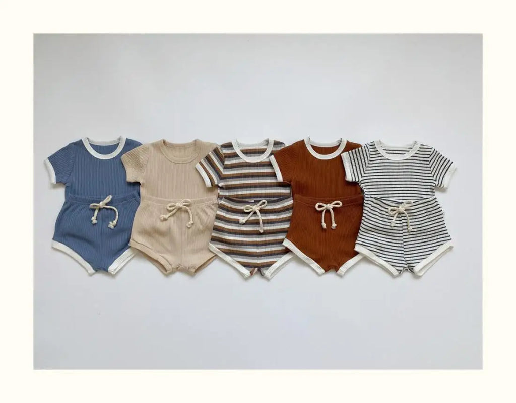 Summer 2 Pieces Toddler Infant Kid Baby Boy Clothes Sets Soft Short Sleeve T-shirt Tops Striped Shorts Summer Outifts Clothing