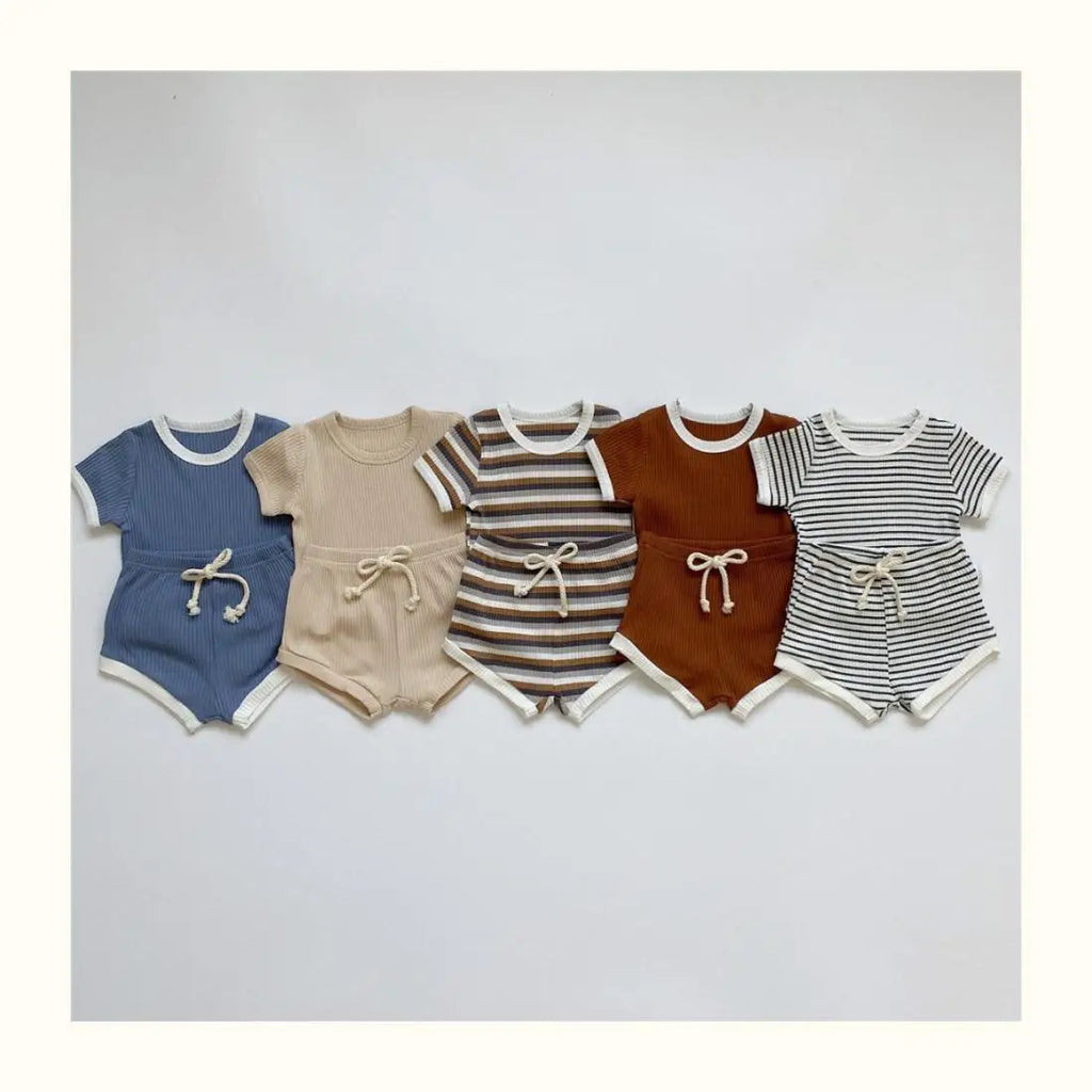 Summer 2 Pieces Toddler Infant Kid Baby Boy Clothes Sets Soft Short Sleeve T-shirt Tops Striped Shorts Summer Outifts Clothing
