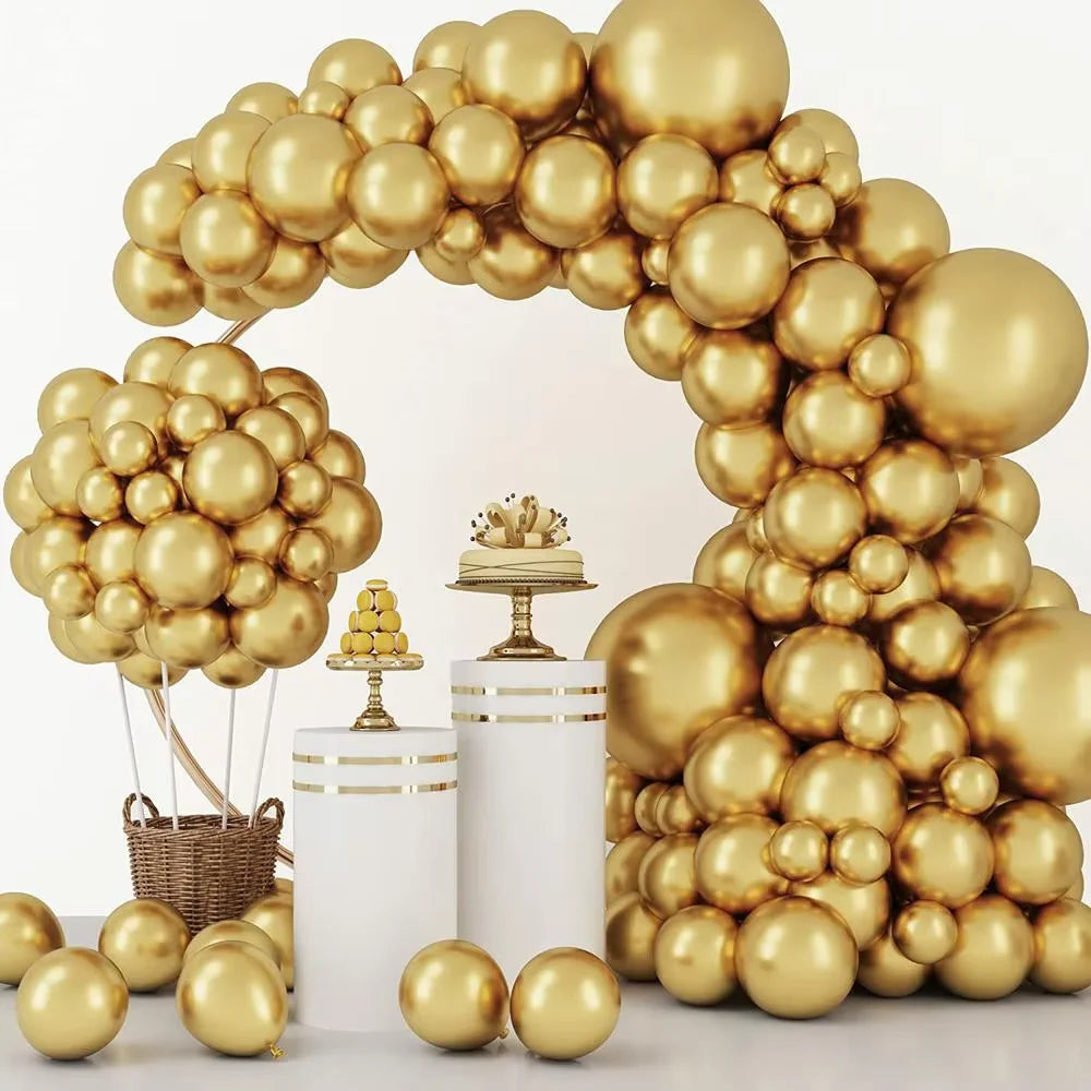 Metallic Gold Latex Balloons Set, Multi-Size Balloon Arch Kit for Birthday Party, Wedding, Graduation, Baby Shower Decorations