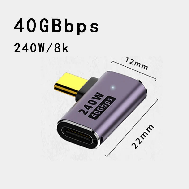 USB4.0 40Gbps U-Shape Straight Angle 240W 5A USB C to Type C Fast Charging Converter USB C Data Adapter For Macbook 8K60HZ