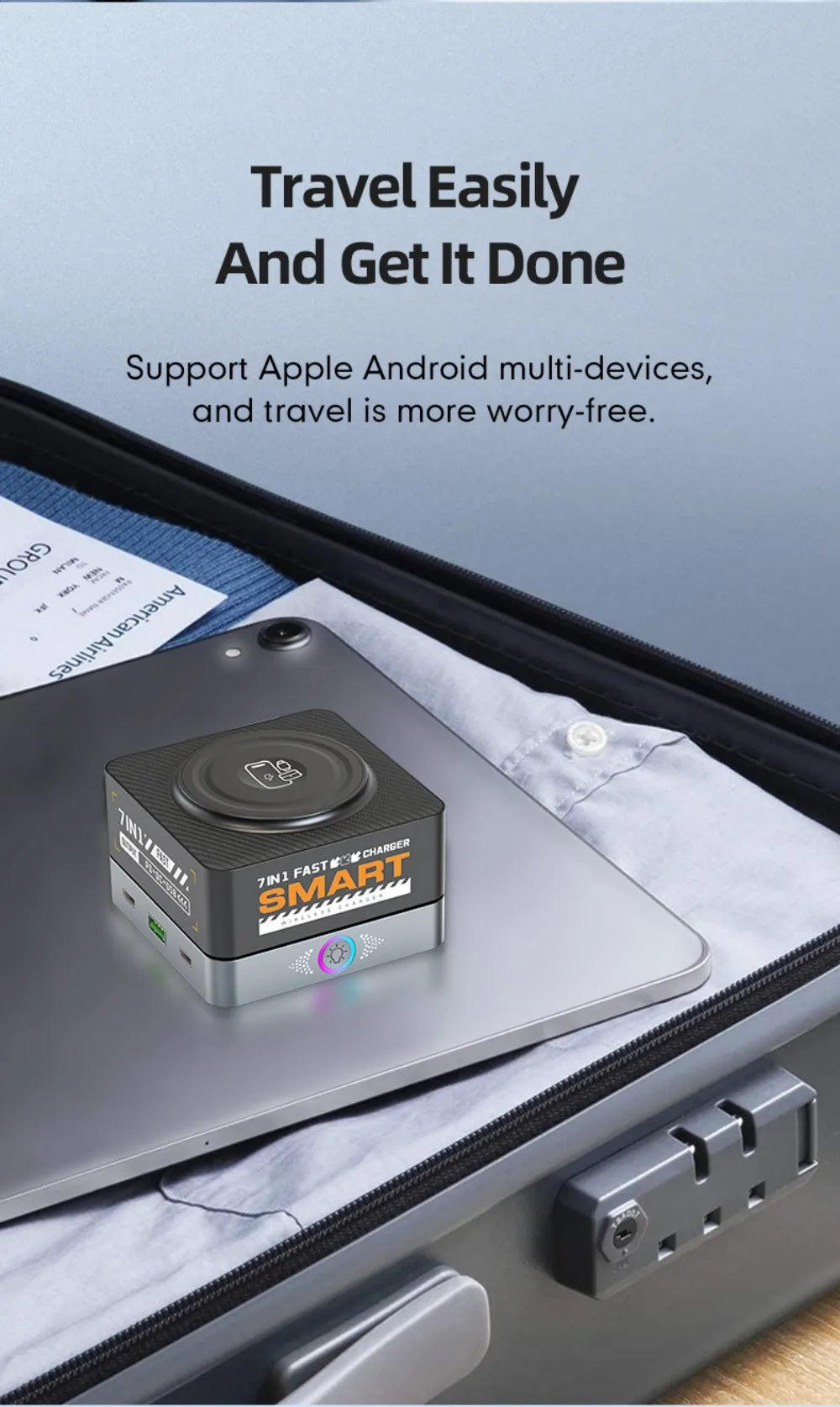 200W 7-in-1 Smart Charger PD Fast Charging USB Type C Power Station for iPhone 16 15 pro Max Multi-Device Charging Station