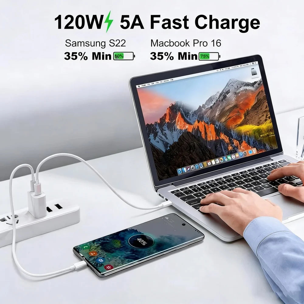 1-3pcs 120W PD USB-C to USB C Fast Charger Cable For Apple iPhone 17 Pro Max 16 15 Plus 14 13 12 11 X XS Type C Quick Charging
