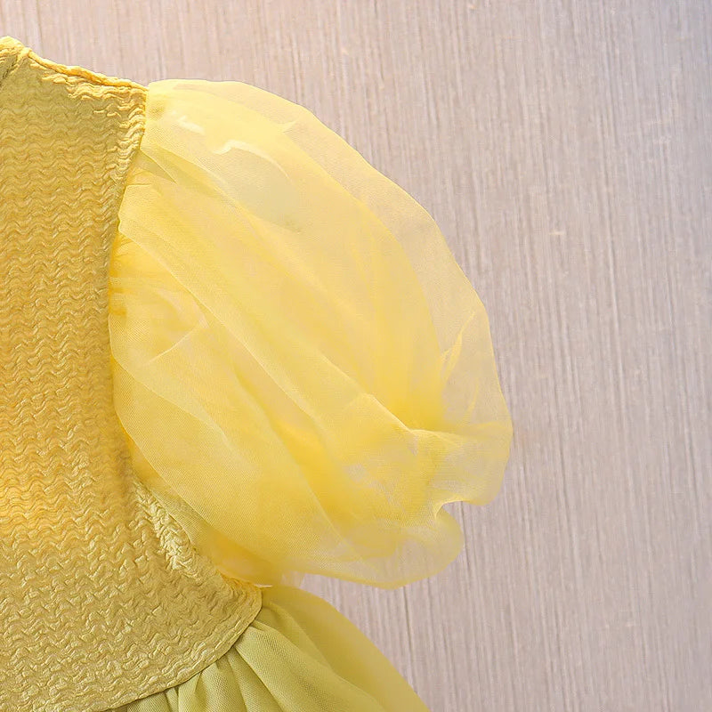 Summer Newborn Girls Clothes Korean Fashion Cute Bow Short Sleeve Mesh Baby Dresses First Birthday Dress Baby Clothing B227