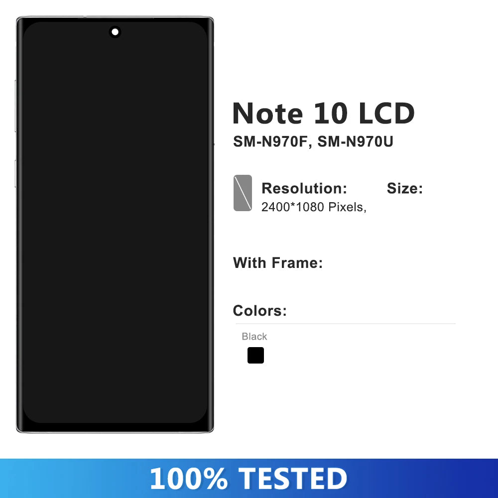 100%Tested Note 10 Display Screen, for Samsung Note 10 N970 SM-N970F SM-N9700 LCD Display Touch Screen Digitizer with Frame