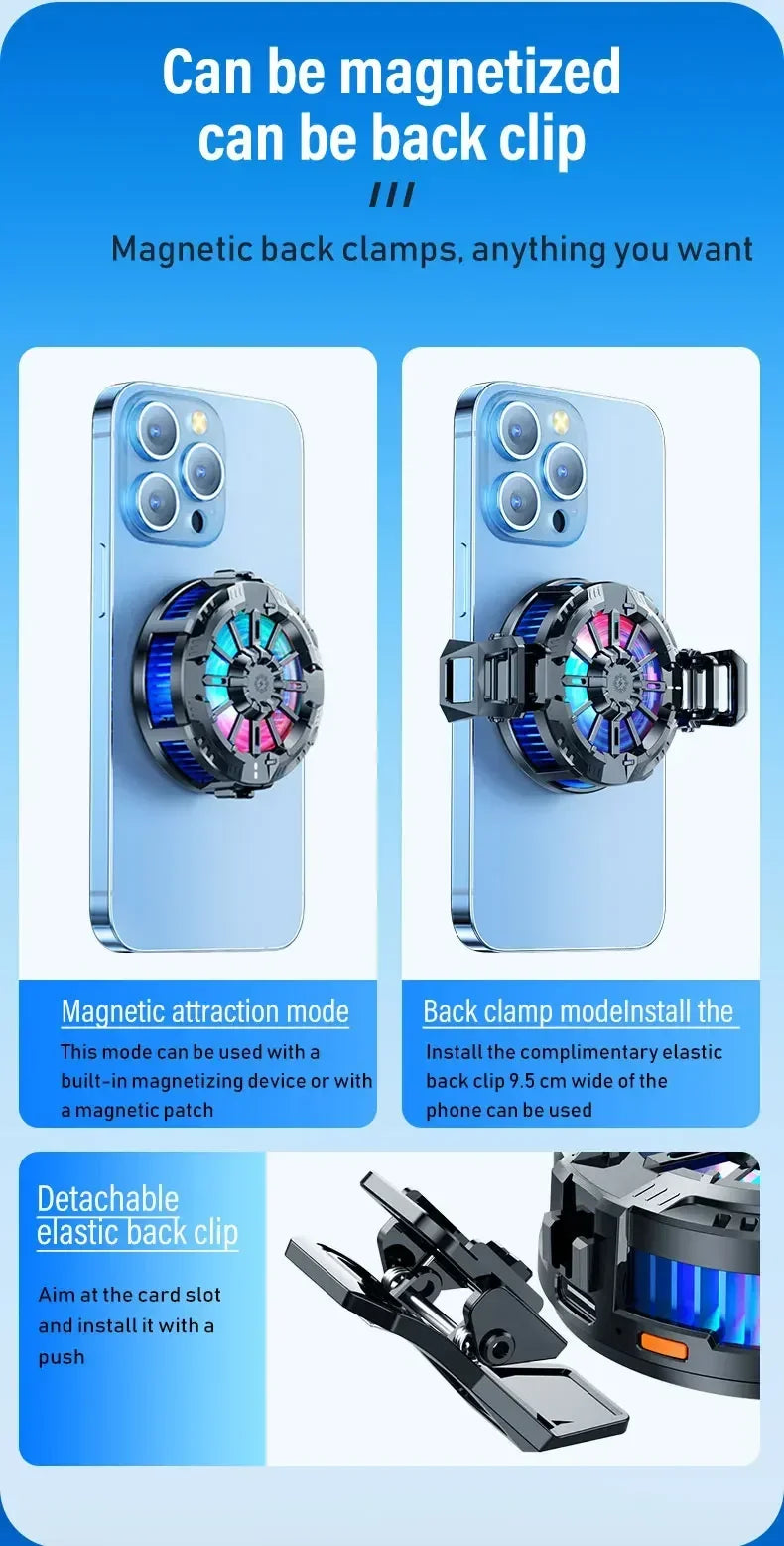 Cooling Magnetic Wireless Chargers Universal Mobile Phone Radiator Back Clip Fan for IPhone 17 16 15 13Pro Max Samsung Xiaomi