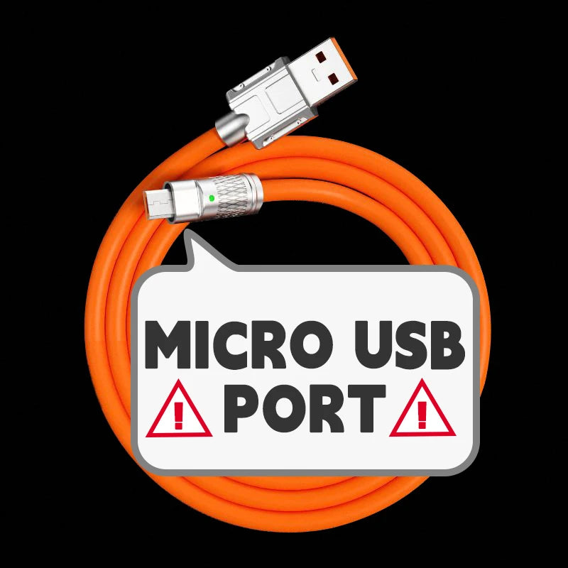 6A Micro USB 120W Fast Charging Cable Orange Blue Liquid Silica Gel Cable Zinc Alloy Joint 1M 1.5M 2M Microusb