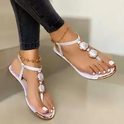 Summer Sandals Women Fashion Casual Beach Outdoor Flip Flop Sandals Metal Decoration Ladies Flat Shoes Big Size 2024