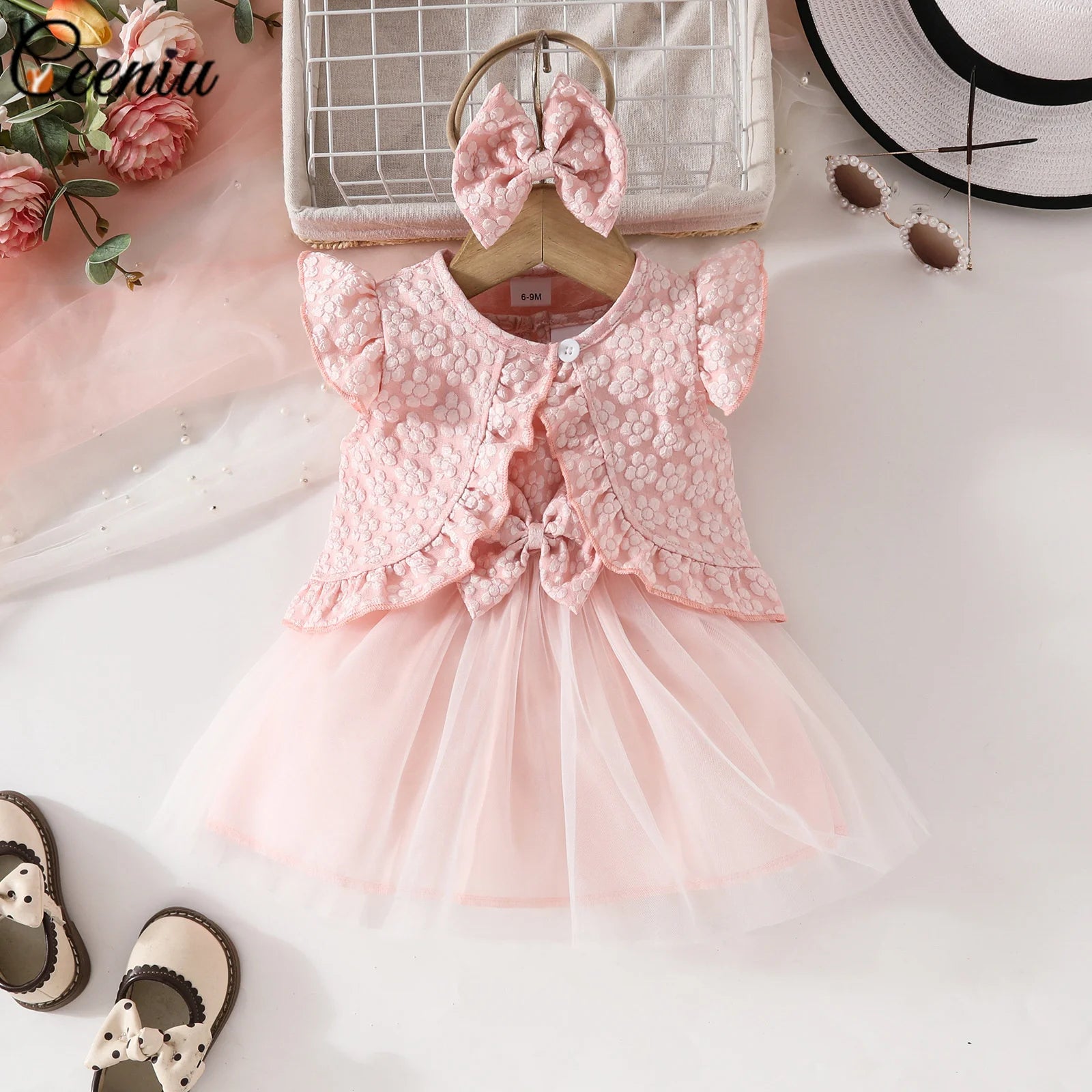 Ceeniu Baby Dresses For Birthday Long Sleeve Ruffles Bow Butterfly Party Dress For Girls 2024 Toddler Newborn Girl Clothes 2024