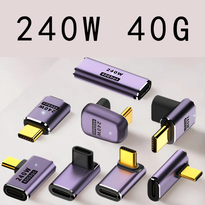 USB4.0 40Gbps U-Shape Straight Angle 240W 5A USB C to Type C Fast Charging Converter USB C Data Adapter For Macbook 8K60HZ