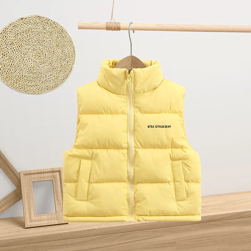 3 4 5 6 8 10 12 14 Years Girls Down Vest Solid Color Letter Print Thick Keep Warm For Teen Boys Autumn Winter Heavy Waistcoat