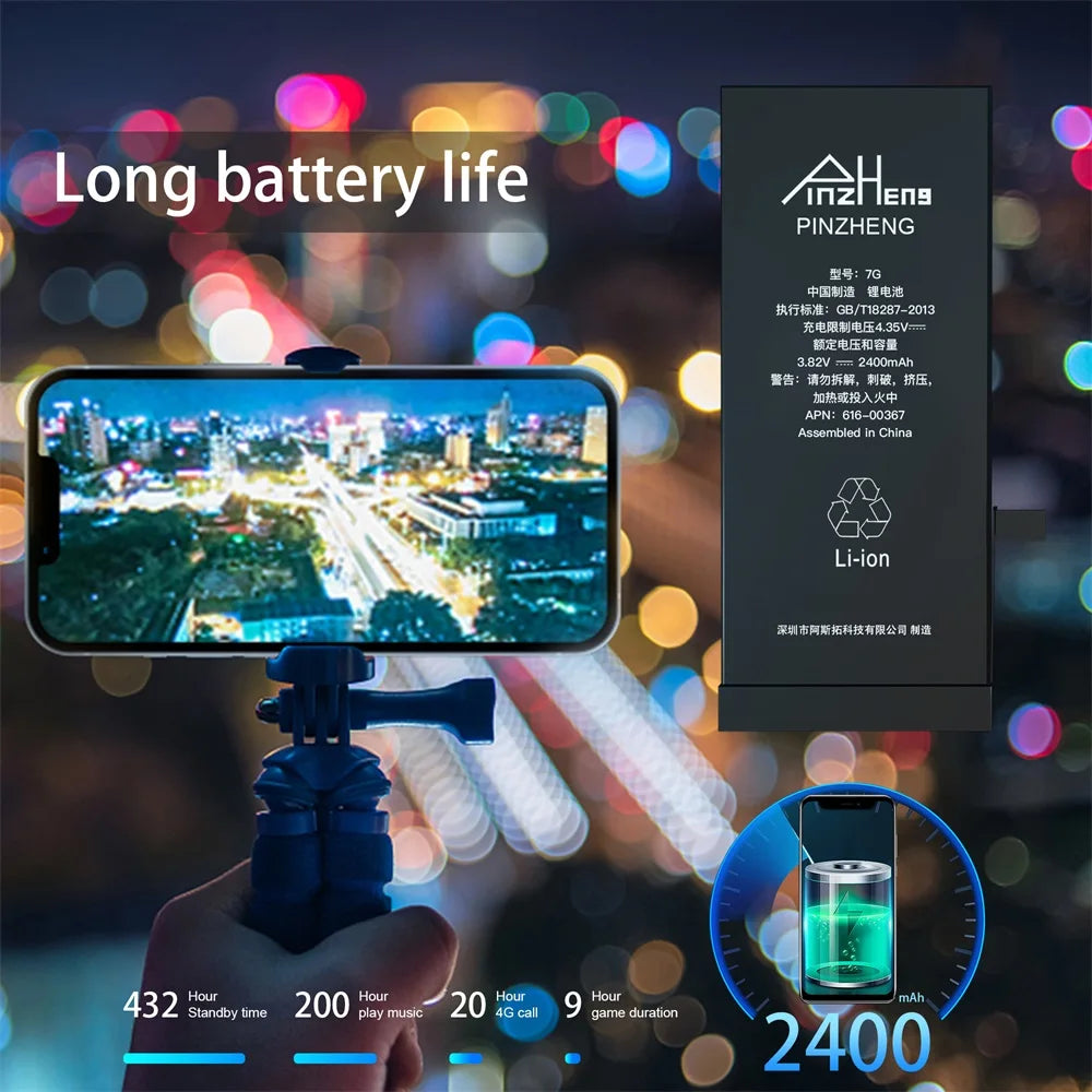 PINZHENG Real High Capacity Battery For iPhone 8 Plus SE 5S 6 6S 7 X Xr Xs Max Phone Replacement Batteries Warranty One Year