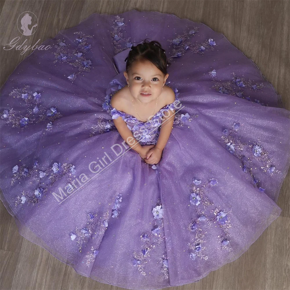 New Year Dress for Girls 3D Decals Gossamer Flower Baby Dresses Child's Party Birthday Prom Party First Communion Custom Evening