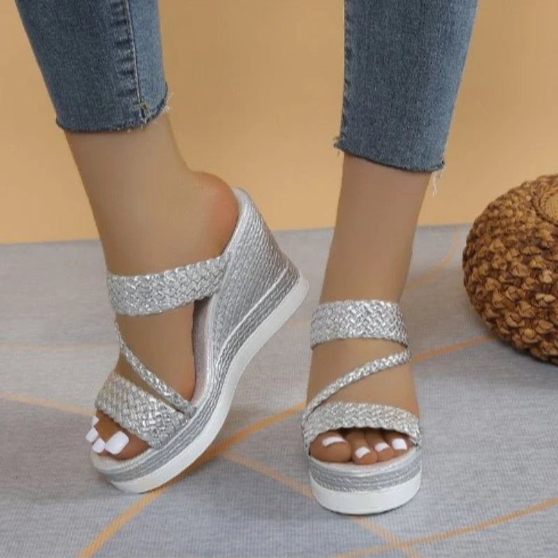 2026 Summer Outdoor Beach Sandals Comfortable Sandals Shallow Wedges Shoes Platform High Heels Ladies Slippers