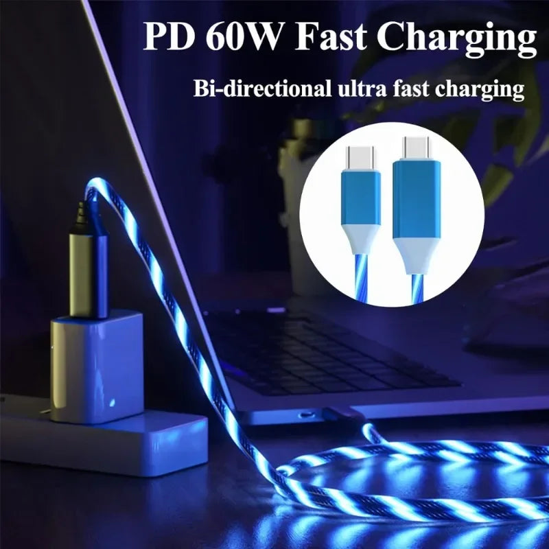 LED PD 60W USB Type C to USB C Cable for iPhone 15 Pro Max Xiaomi Huawei  Fast Charging Charger Data Cable USB-C Cable 1m 2m