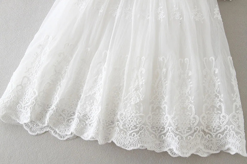 White Lace Baby Dresses + Hat For Christening 0 To 12 24 Months First Birthday Toddler Girl Clothes Infant One-piece Gown