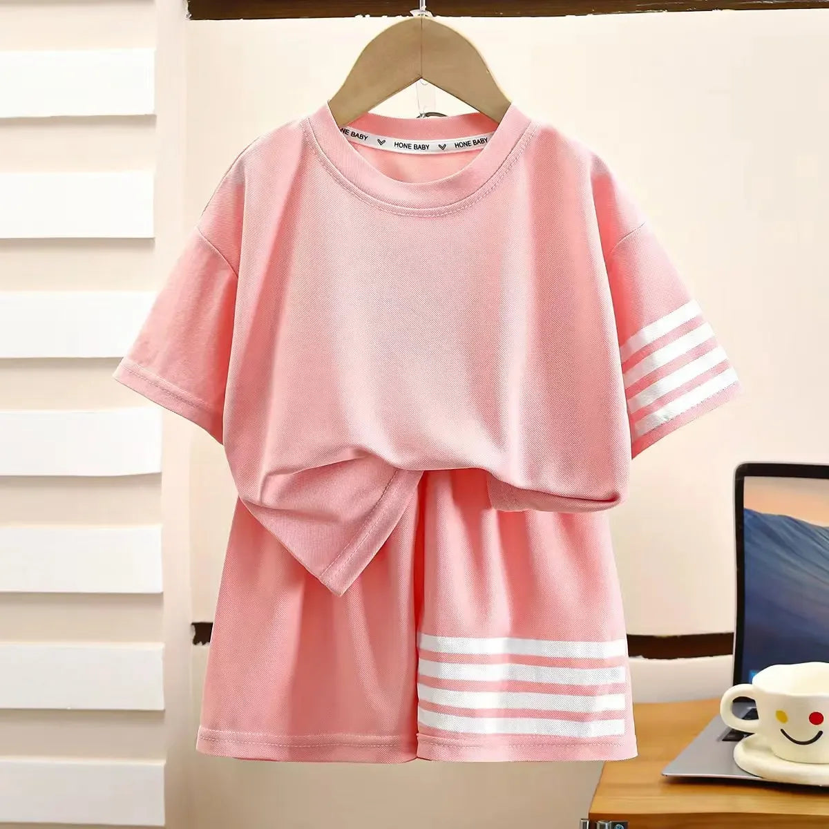 2pcs Baby Sports Suits Summer Clothes Boys Girls Casual Short Sleeve Shorts Two Piece/Set Children Solid Color Trendy Tracksuits