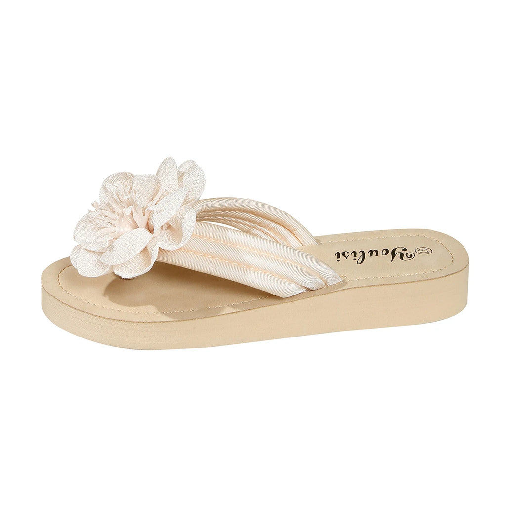 Summer Women Flower Decor Platform Slide Sandals Non Slip Soft Sole Casual Shoes for Beach Vacation Daily Outdoor Wear