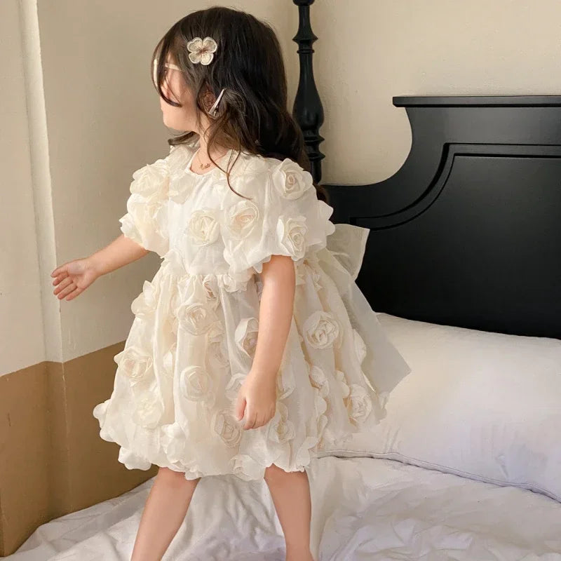 HoneyCherry Spring Summer Girls Short Sleeve Floral Princess Dresses Girl Baby Dresses Children's Birthday Dresses