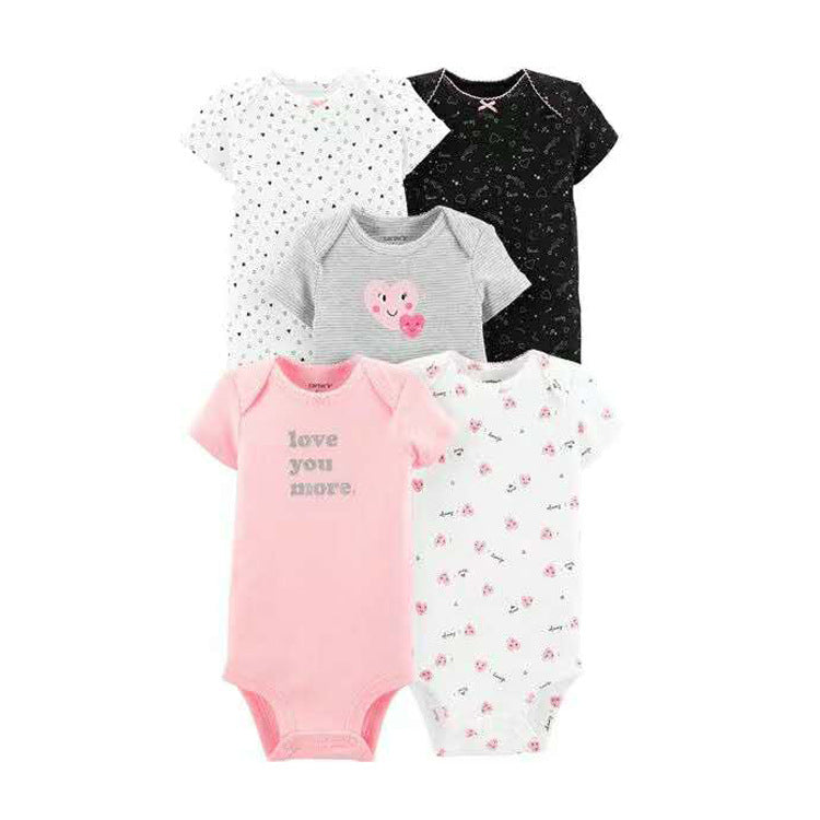 6m-24M Children's Clothing Summer New Baby Short Sleeved Romper 5pcs Cotton Jumpsuit Set Newborn Boy Clothes Bodysuit Ropa Bebe