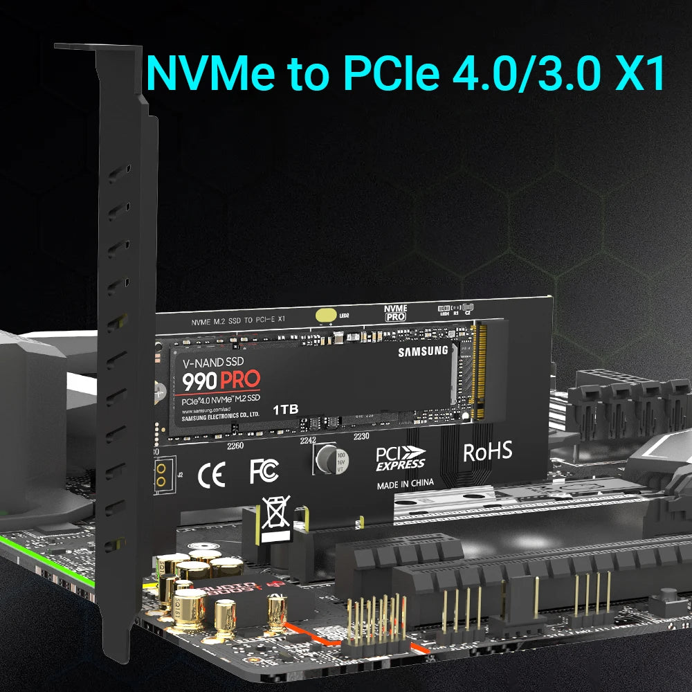 JEYI M.2 NVME SSD to PCIE X1 Adapter Card, 2280 SSD PCIe 3.0 4.0 Expansion Card for Desktop PC, PCI-E GEN4 16Gbps Full Speed SK1
