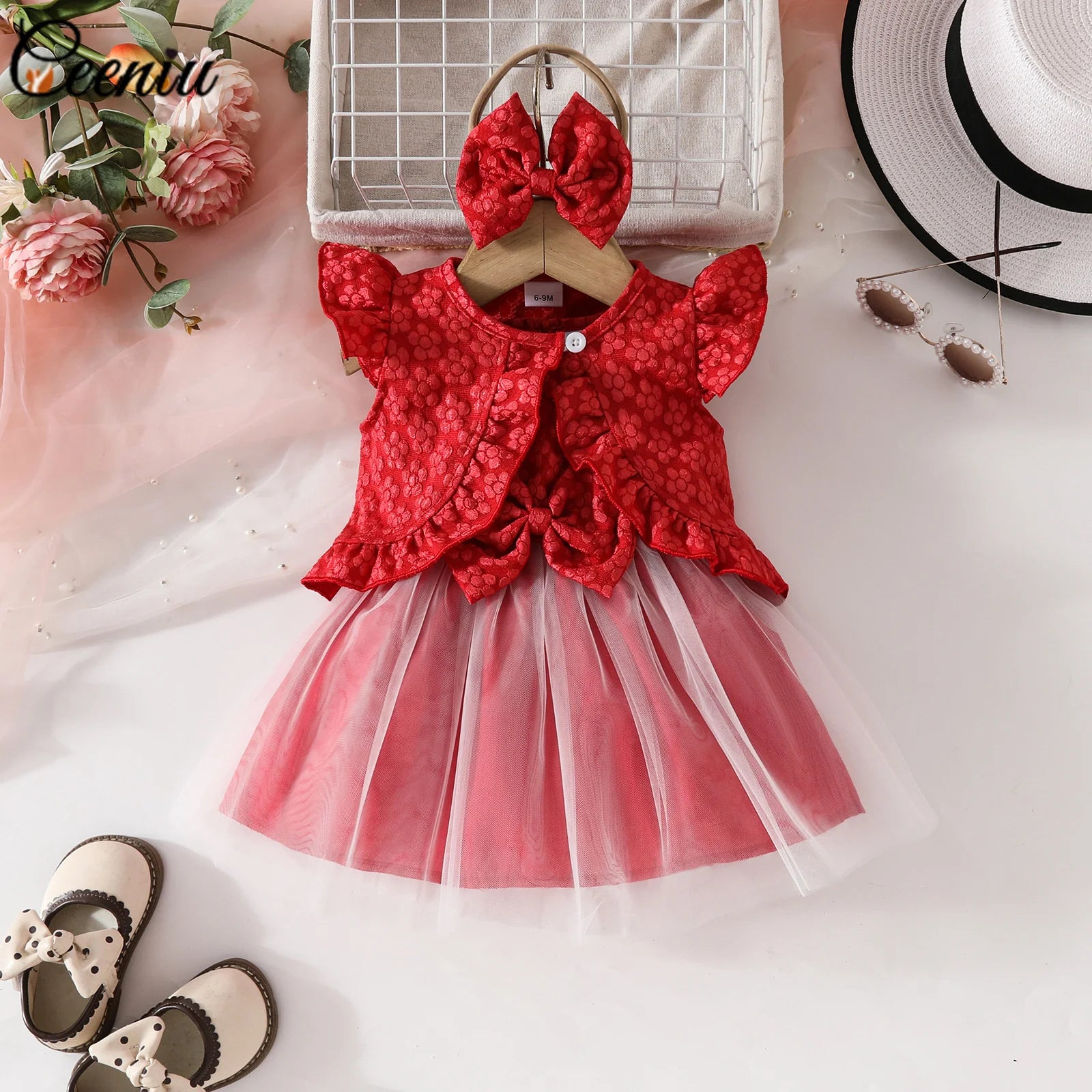 Ceeniu Baby Dresses For Birthday Long Sleeve Ruffles Bow Butterfly Party Dress For Girls 2024 Toddler Newborn Girl Clothes 2024