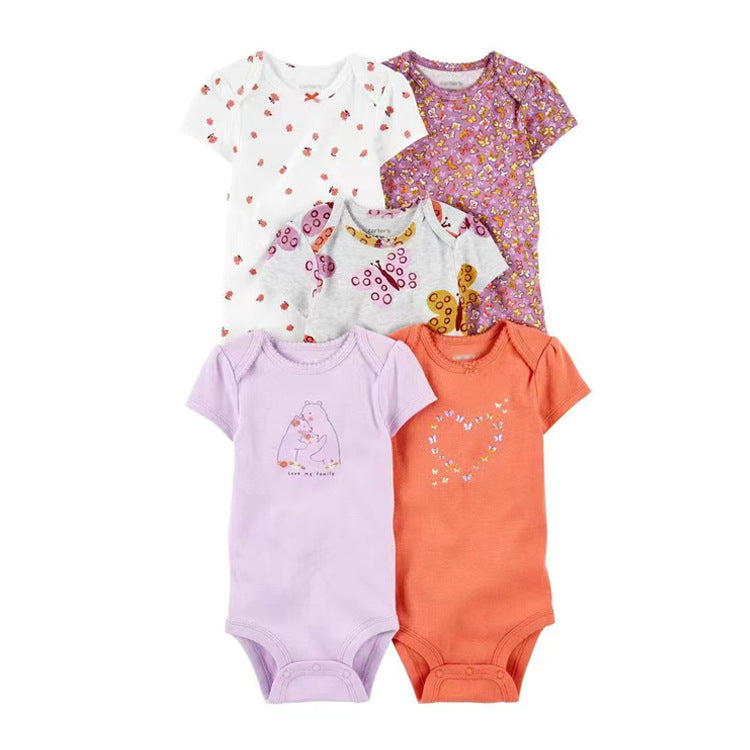 6m-24M Children's Clothing Summer New Baby Short Sleeved Romper 5pcs Cotton Jumpsuit Set Newborn Boy Clothes Bodysuit Ropa Bebe