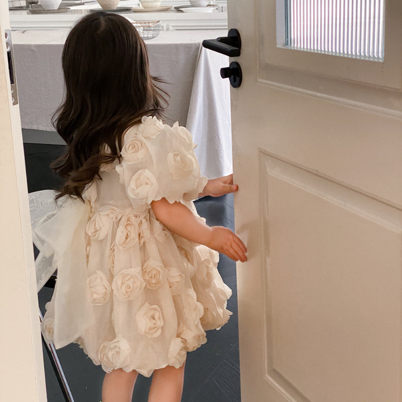 HoneyCherry Spring Summer Girls Short Sleeve Floral Princess Dresses Girl Baby Dresses Children's Birthday Dresses