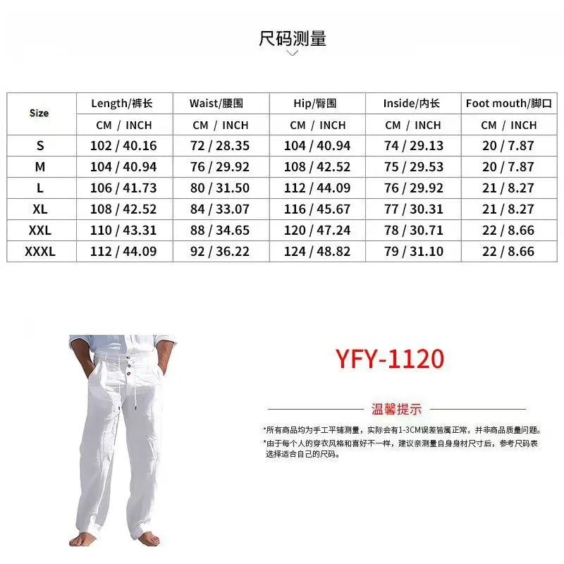 Men's Linen Pants Men's Lightweight Linen Blend Pants Jogging Men Casual Trousers with Button Design Basic Beach Vacation