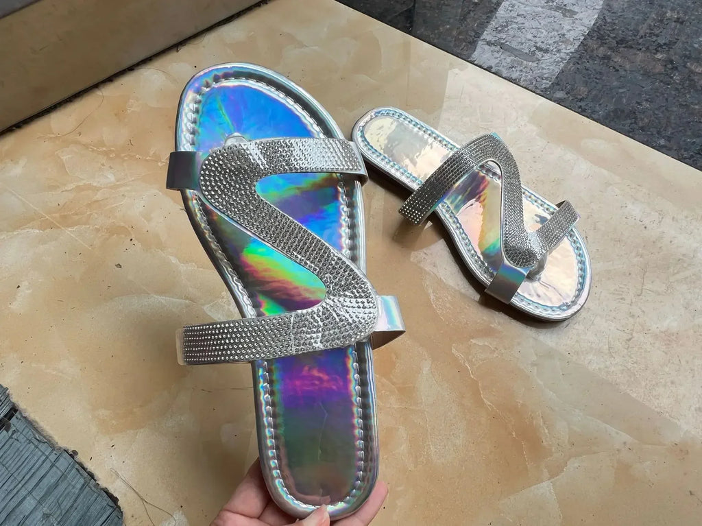 Sexy Women Sandals Summer Beach Shallow Mouth Rhinestones Ladies Fashion Show Comfortable Light Shoes Sandalias Femininas